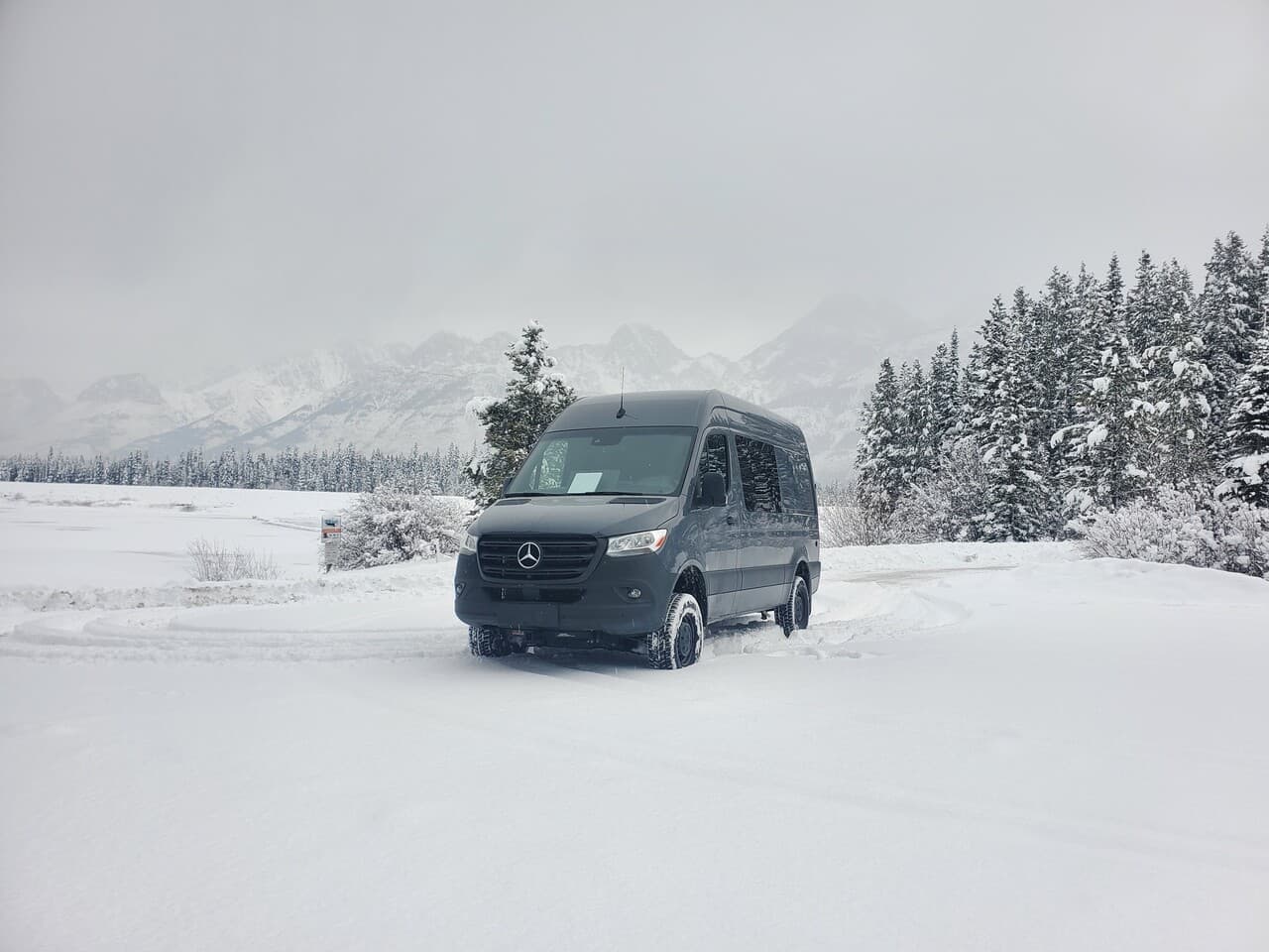 Ski van in the Canadian Rockies
