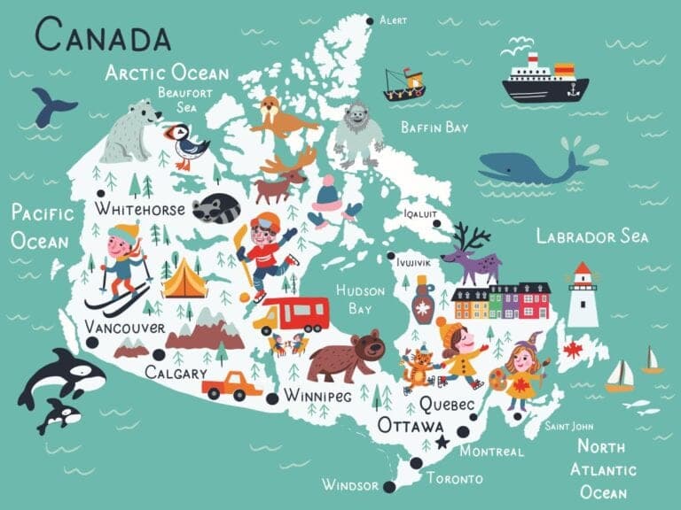 Illustrated map of Canada showing the places Reliable Campers travels