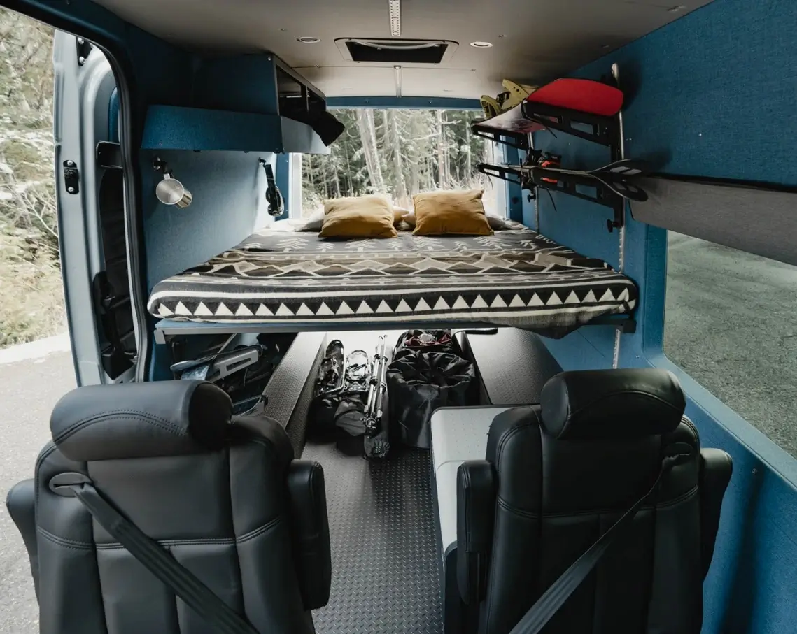 Front view of a Reliable Campers ski van